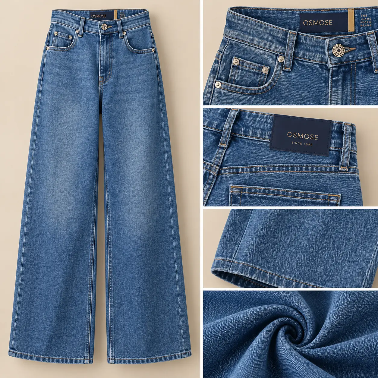 Calça Jeans Feminina Wide Leg Osmose — Jeans Azul Médio